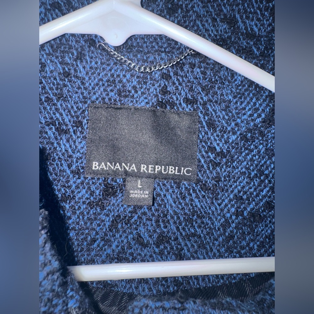 Banana Republic Blue Textured Crop Jacket Buckle Collar Womens L - Picture 3 of 13